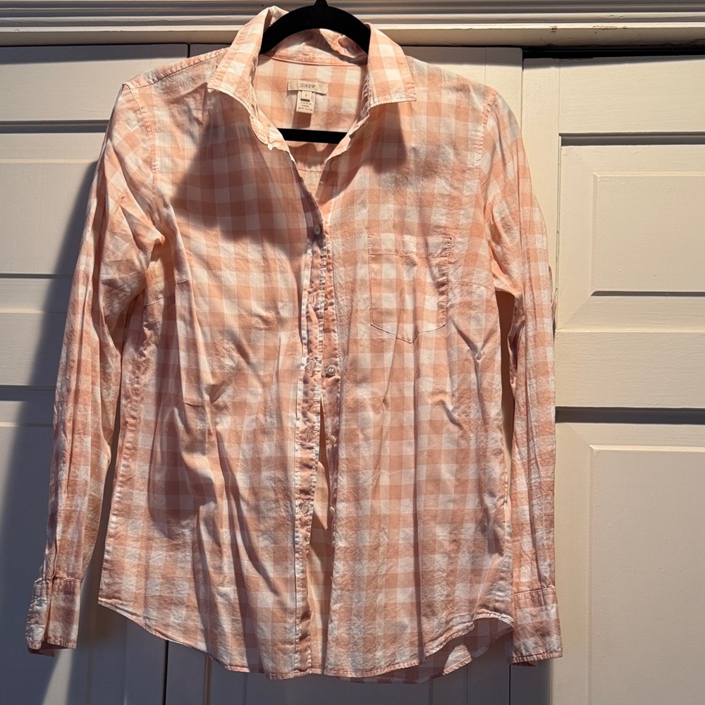 J. Crew Peach and White Plaid Shirt